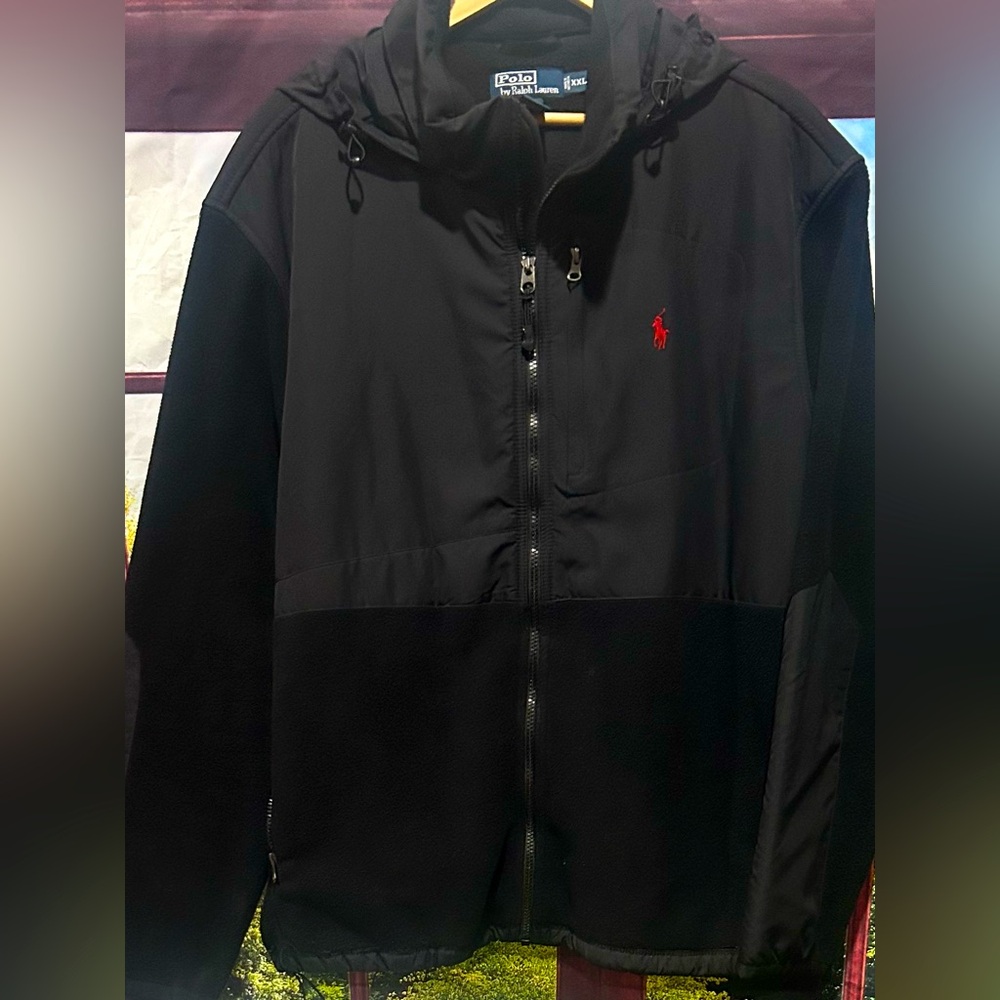 Polo Ralph Lauren XXL Hybrid Fleece Jacket Black — Mixed Media Wind-Resistant